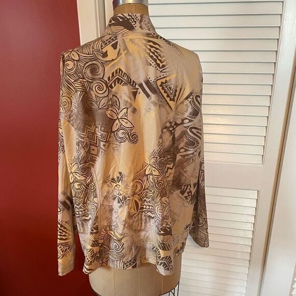 WEEKENDS BY CHICO’S | lightweight zip up yellow brown jacket size 3 or L - Picture 5 of 6